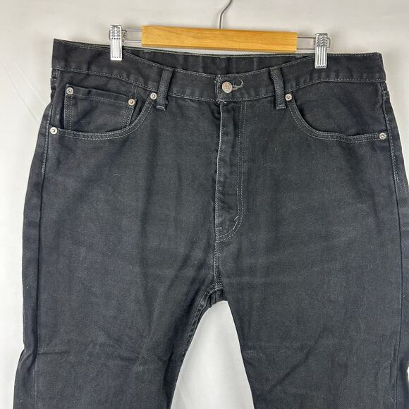 Levi's 505 Regular Fit Straight Leg Black Denim Jeans Mens Size 38x30 - Picture 7 of 11